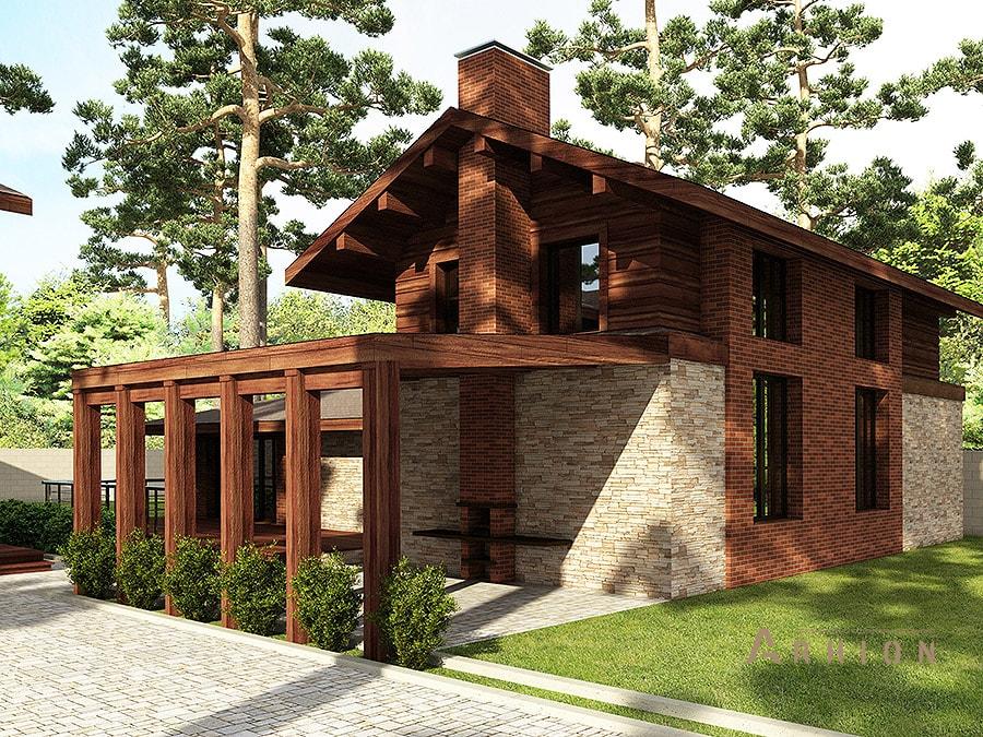 2. Проект двухэтажного дома в скандинавском стиле с многоскатной кровлей, av-590, площадью - 590 кв c терассой, балконом, гаражом